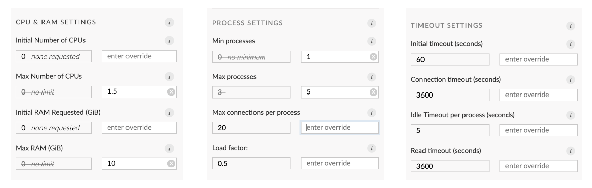 Runtime settings panel
options