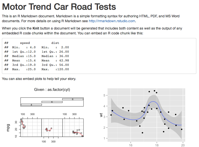 Example R Markdown report on Motor Trend road tests