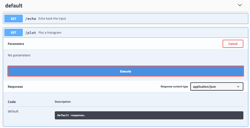 A screen capture of the Plumber API responses