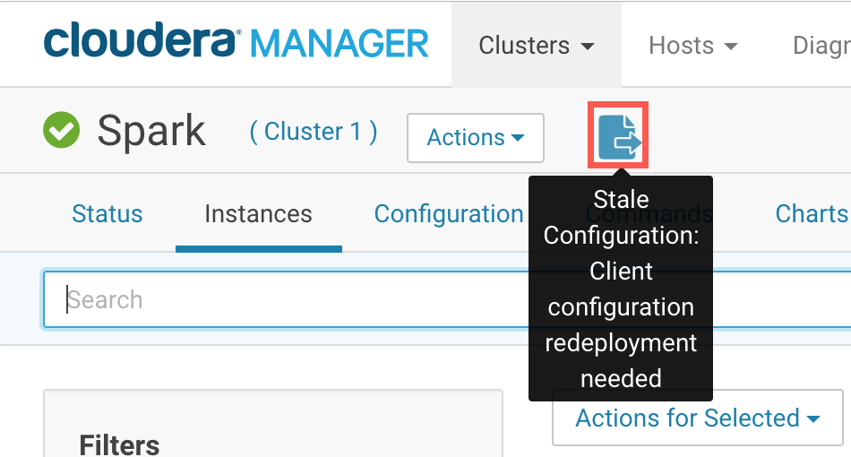 A
screenshot of the deploy button with tooltip text displaying that you have a
stale configuration and that you need to redeploy your client configuration. 